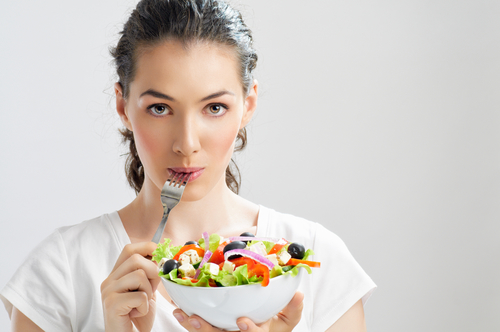 A girl eating healthy food