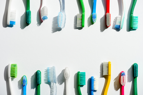 toothbrushes in two rows